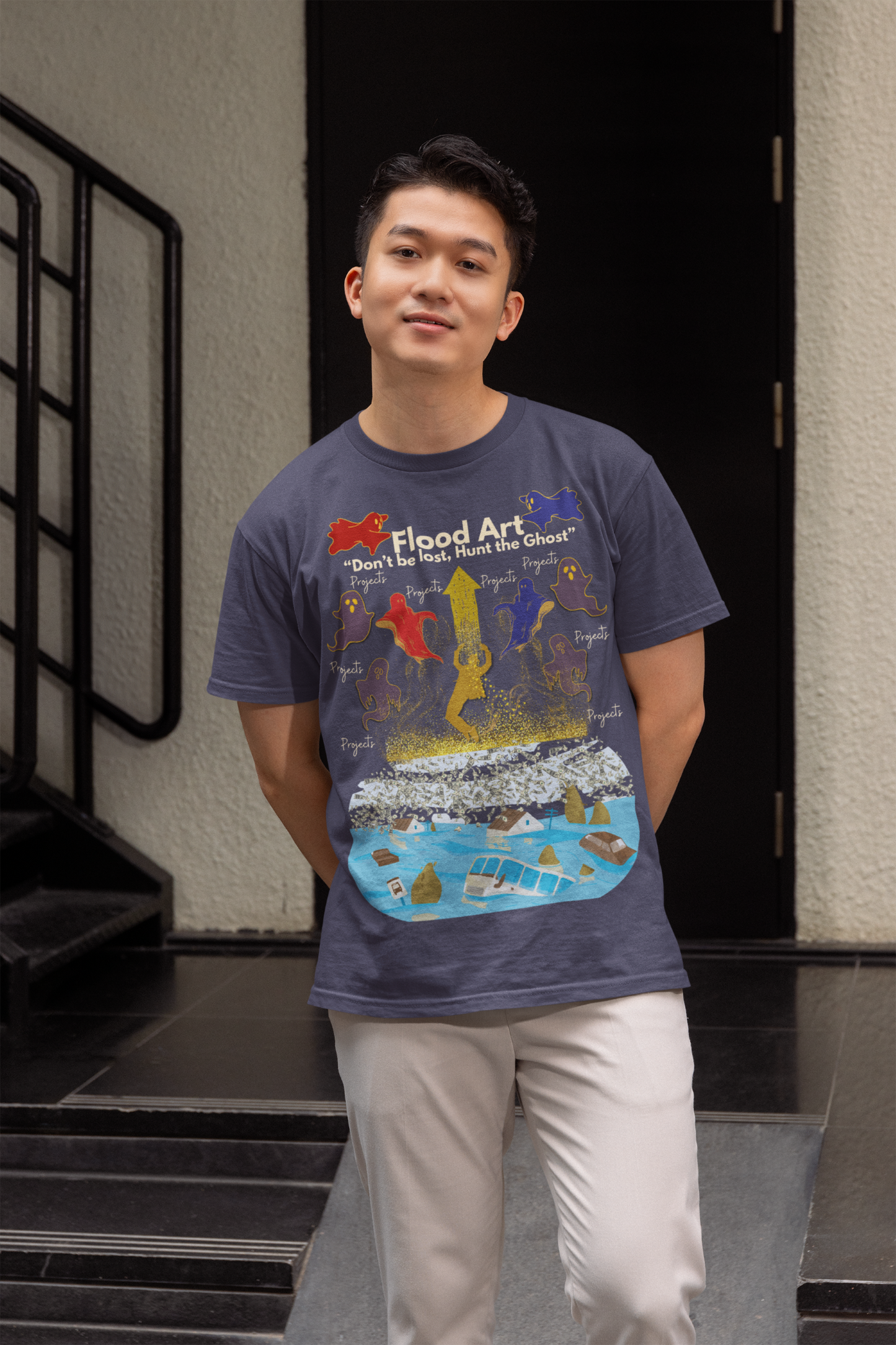 Standard Fit Unisex Tee | Flood Art Inspired Design T-shirt | "Don't be Lost, Hunt the Ghost"