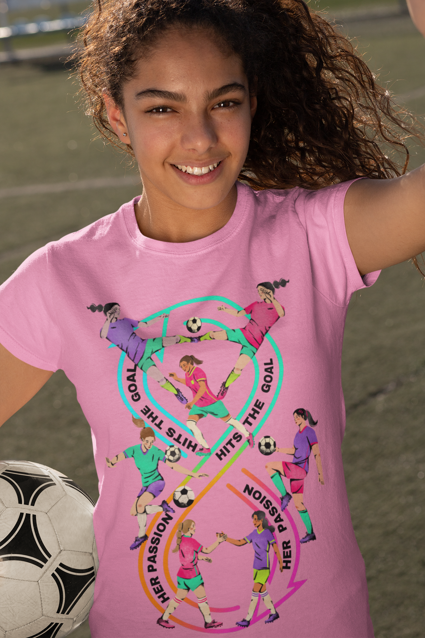 Kids Football T-shirt - Her Passion Hits the Goal