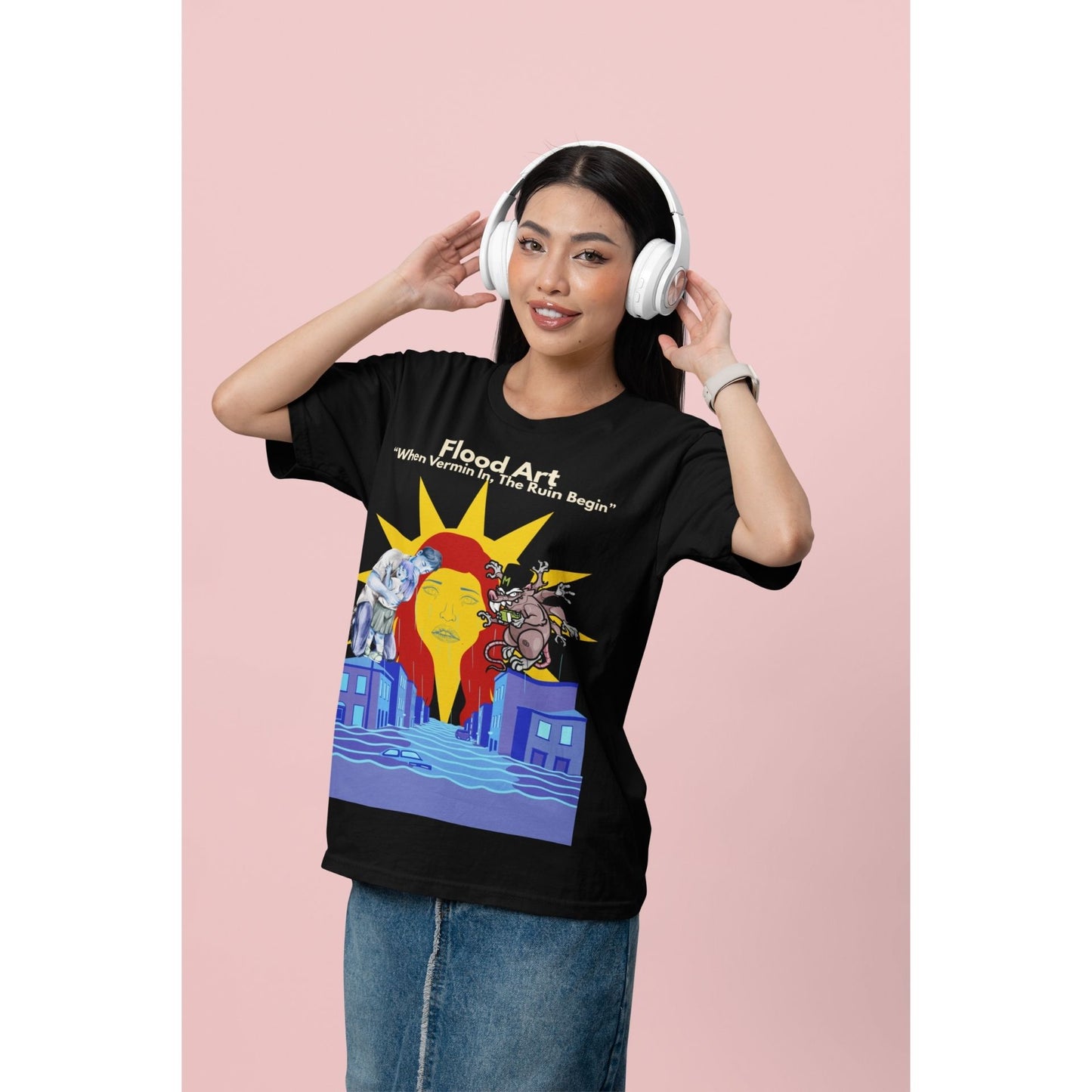 Boxy Fit Unisex Tee  | Flood Art Inspired Design T-shirt | "When Vermin In, The Ruin Begin"