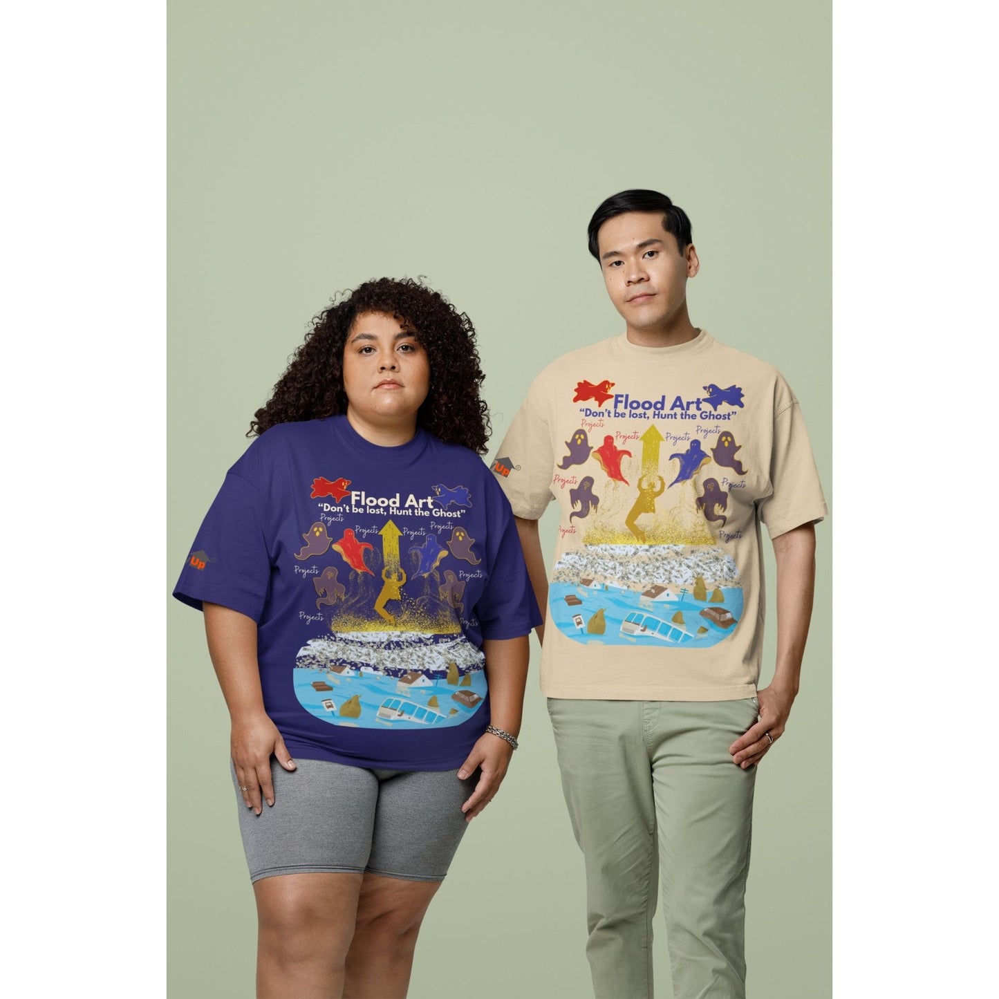 Boxy Fit Unisex Tee | Flood Art Inspired Design T-shirt |  "Don't be Lost, Hunt the Ghost"