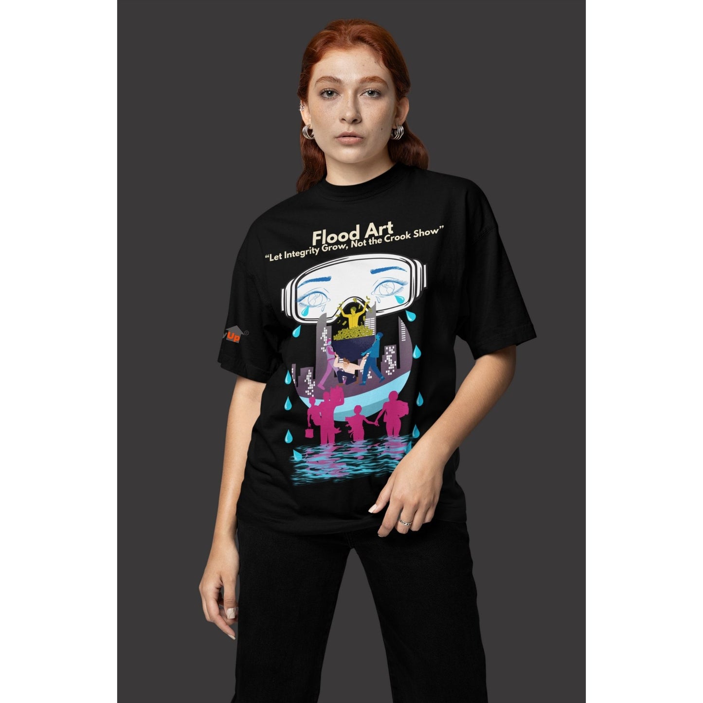 Boxy Fit Unisex Tee | Flood Art Inspired Design T-shirt |"Let Integrity Grow, Not the Crook Show"