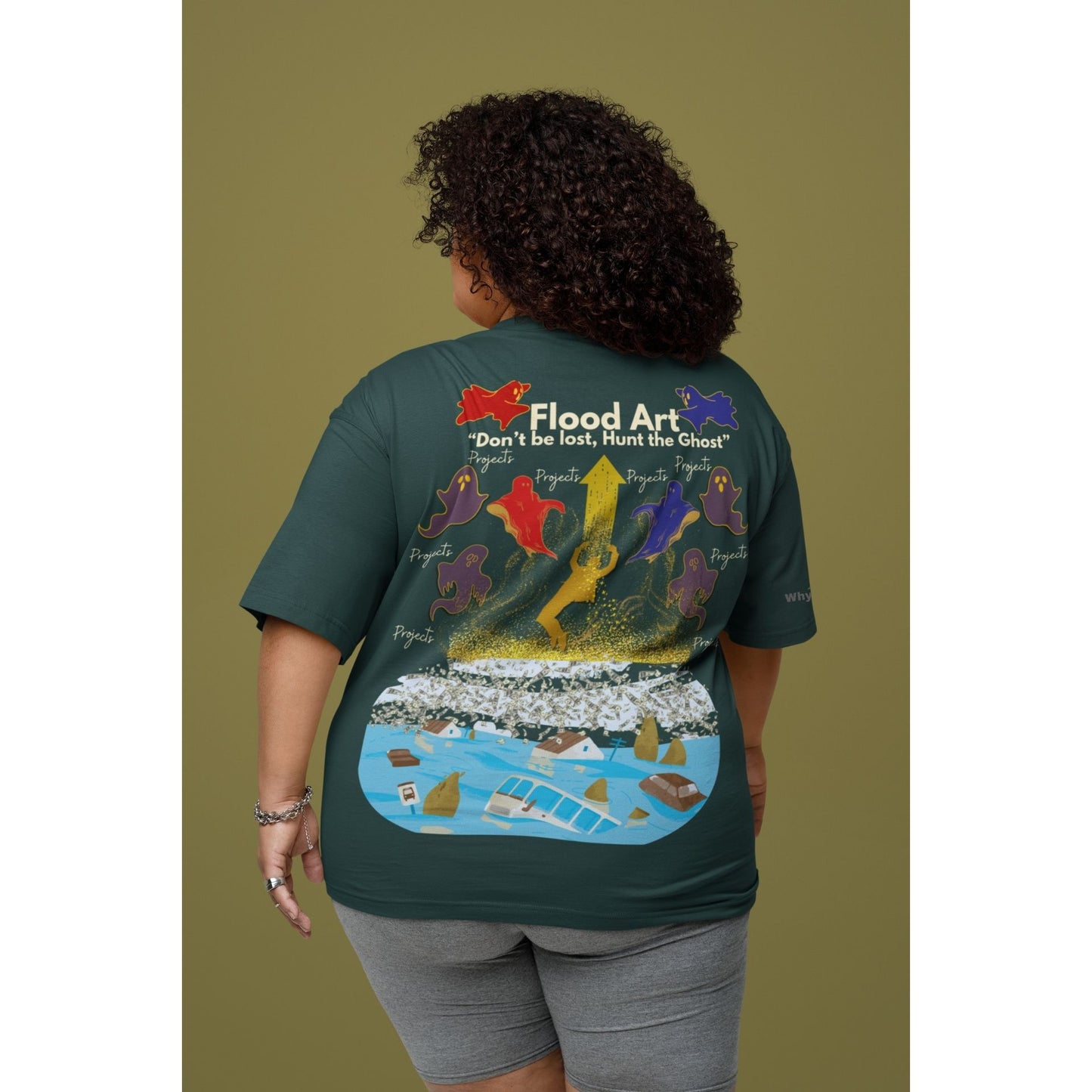 Boxy Fit Unisex Tee | Flood Art Inspired Design T-shirt |  "Don't be Lost, Hunt the Ghost"