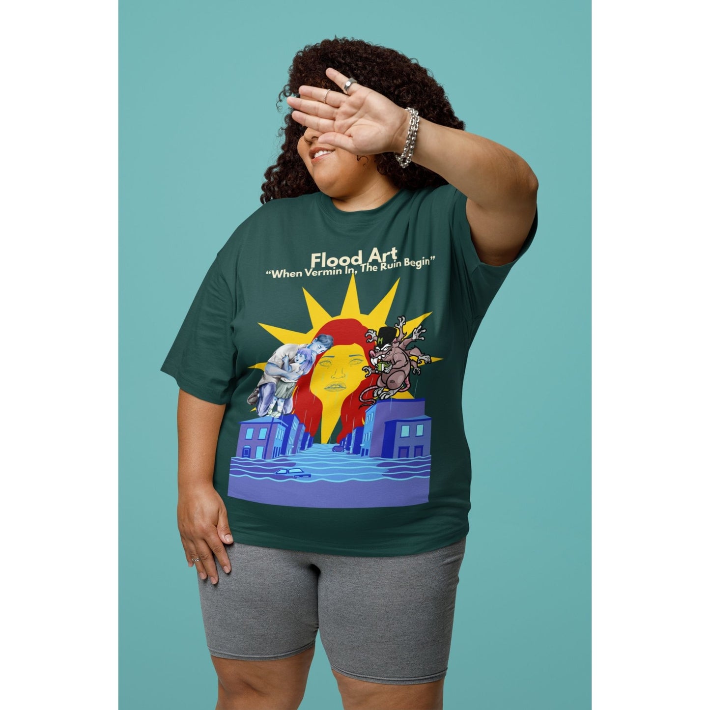 Boxy Fit Unisex Tee  | Flood Art Inspired Design T-shirt | "When Vermin In, The Ruin Begin"