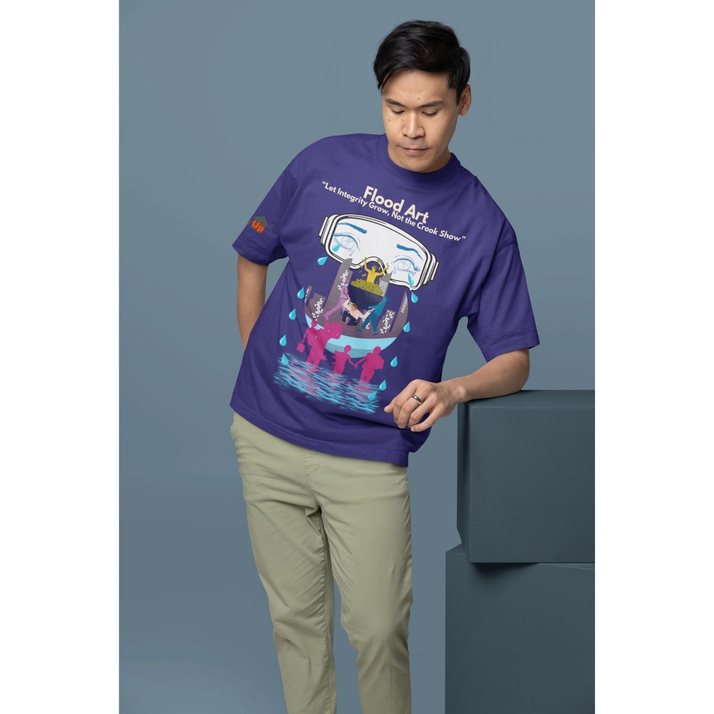 Boxy Fit Unisex Tee | Flood Art Inspired Design T-shirt |"Let Integrity Grow, Not the Crook Show"