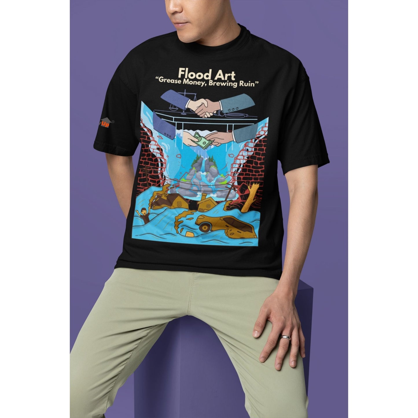 Boxy Fit Unisex Tee  | Flood Art Inspired Design T-shirt| "Grease Money, Brewing Ruin"