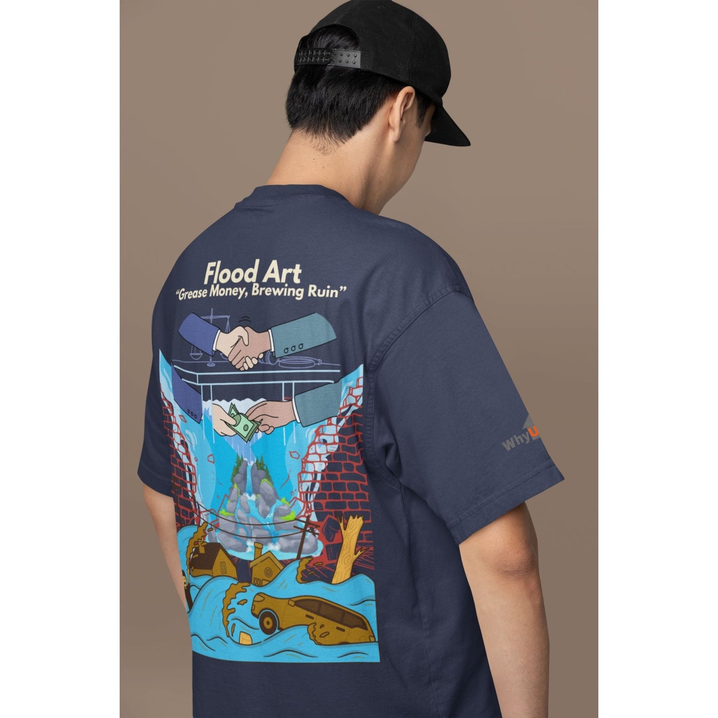Boxy Fit Unisex Tee  | Flood Art Inspired Design T-shirt| "Grease Money, Brewing Ruin"