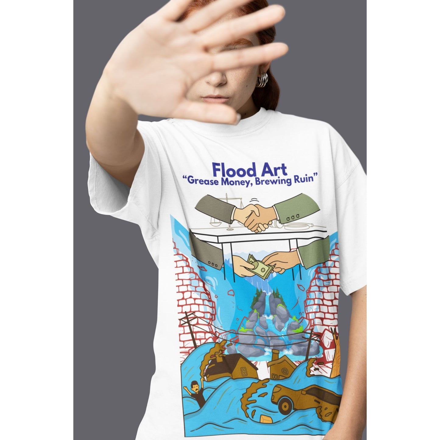 Boxy Fit Unisex Tee  | Flood Art Inspired Design T-shirt| "Grease Money, Brewing Ruin"
