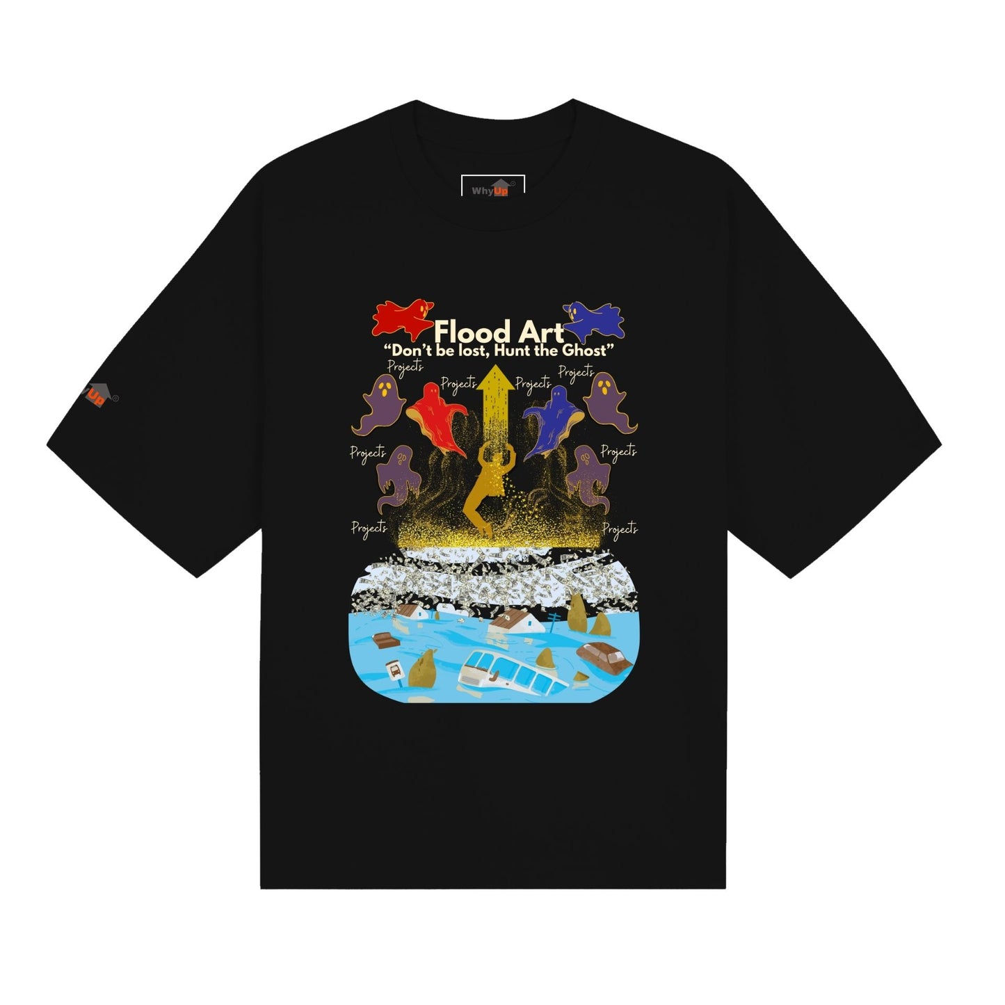 Boxy Fit Unisex Tee | Flood Art Inspired Design T-shirt |  "Don't be Lost, Hunt the Ghost"