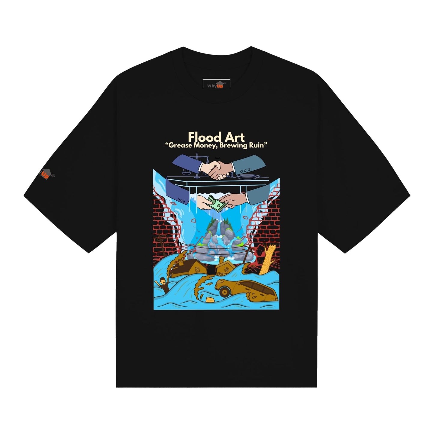 Boxy Fit Unisex Tee  | Flood Art Inspired Design T-shirt| "Grease Money, Brewing Ruin"
