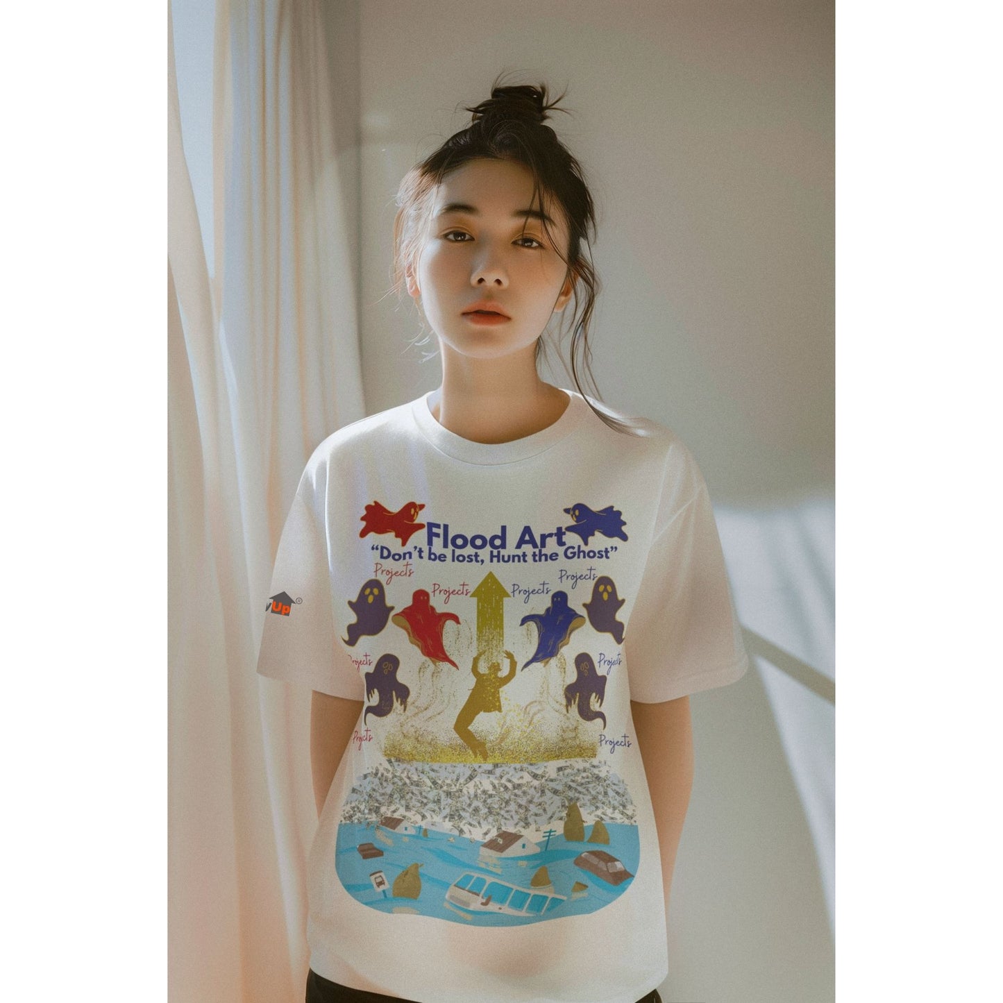 Boxy Fit Unisex Tee | Flood Art Inspired Design T-shirt |  "Don't be Lost, Hunt the Ghost"