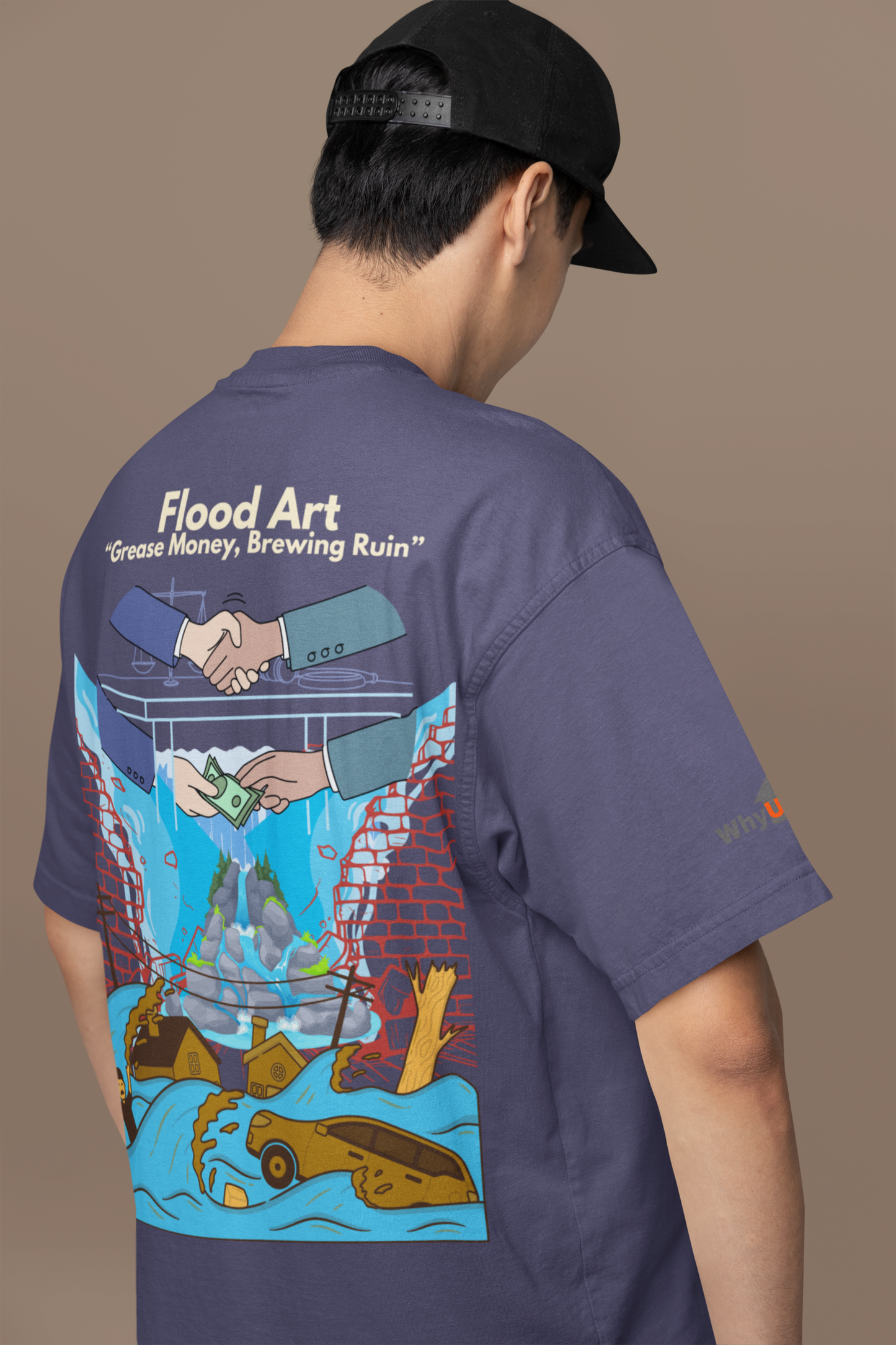 Boxy Fit Unisex Tee  | Flood Art Inspired Design T-shirt| "Grease Money, Brewing Ruin"