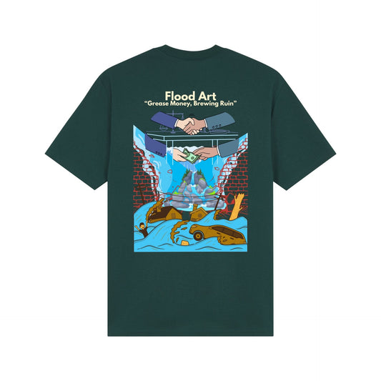 Standard Fit Unisex Tee | Flood Art Inspired Design T-shirt | "Grease Money, Brewing Ruin"