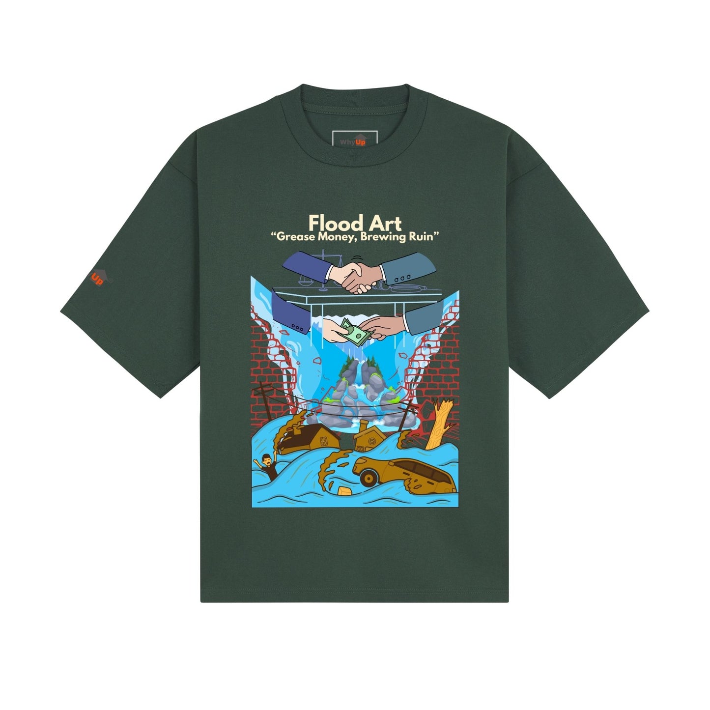 Boxy Fit Unisex Tee  | Flood Art Inspired Design T-shirt| "Grease Money, Brewing Ruin"