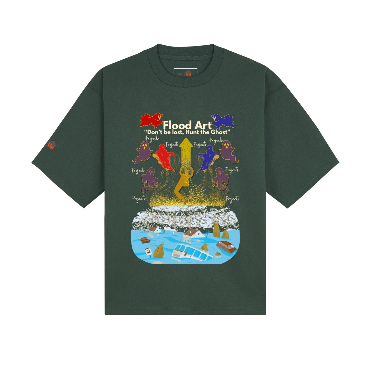 Boxy Fit Unisex Tee | Flood Art Inspired Design T-shirt |  "Don't be Lost, Hunt the Ghost"