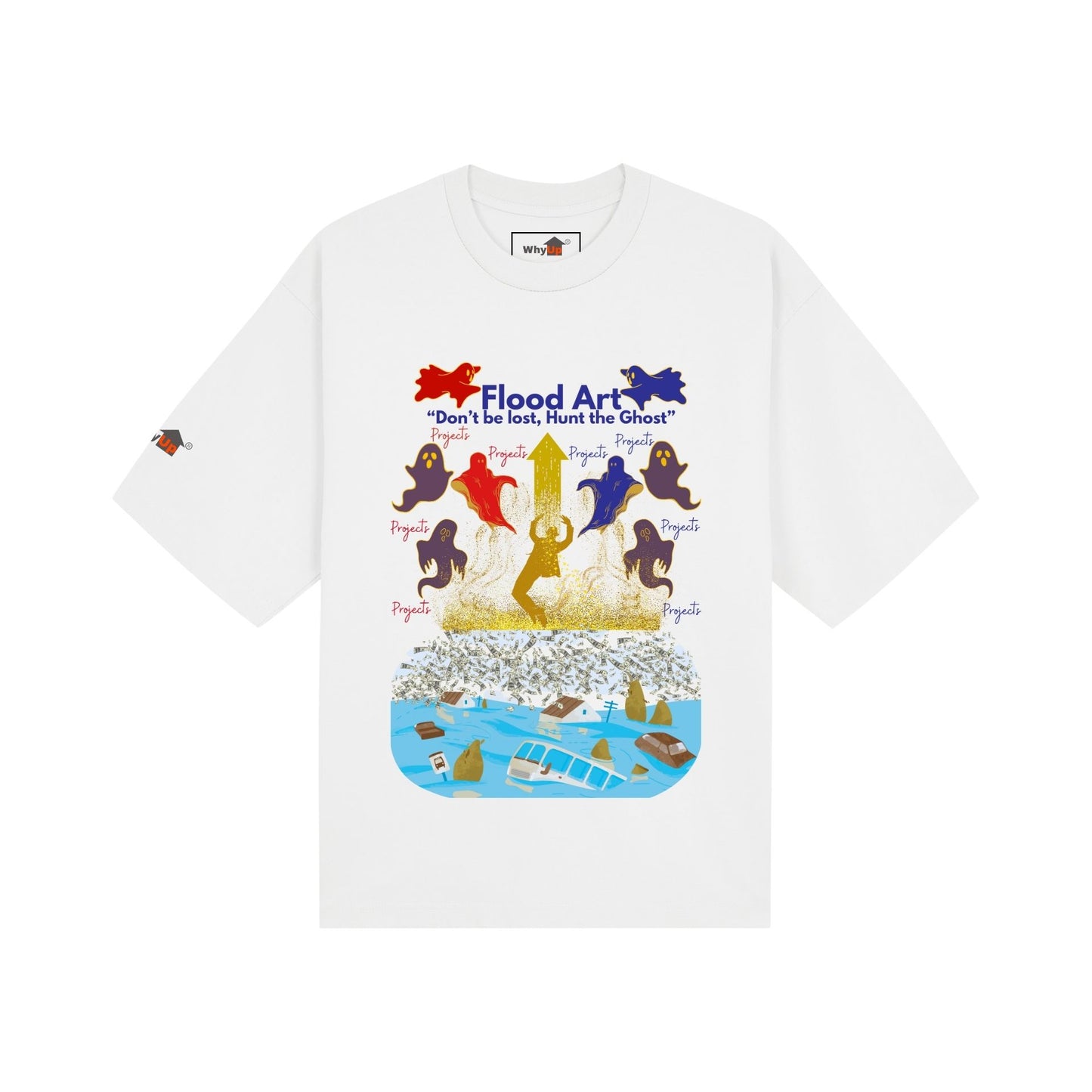 Boxy Fit Unisex Tee | Flood Art Inspired Design T-shirt |  "Don't be Lost, Hunt the Ghost"