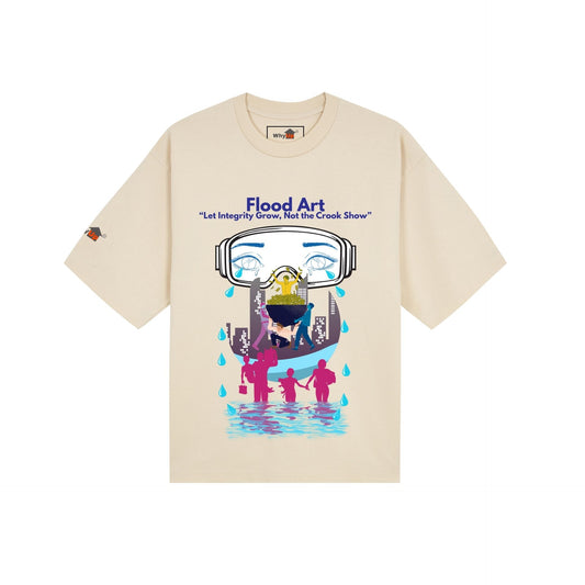 Boxy Fit Unisex Tee | Flood Art Inspired Design T-shirt |"Let Integrity Grow, Not the Crook Show"