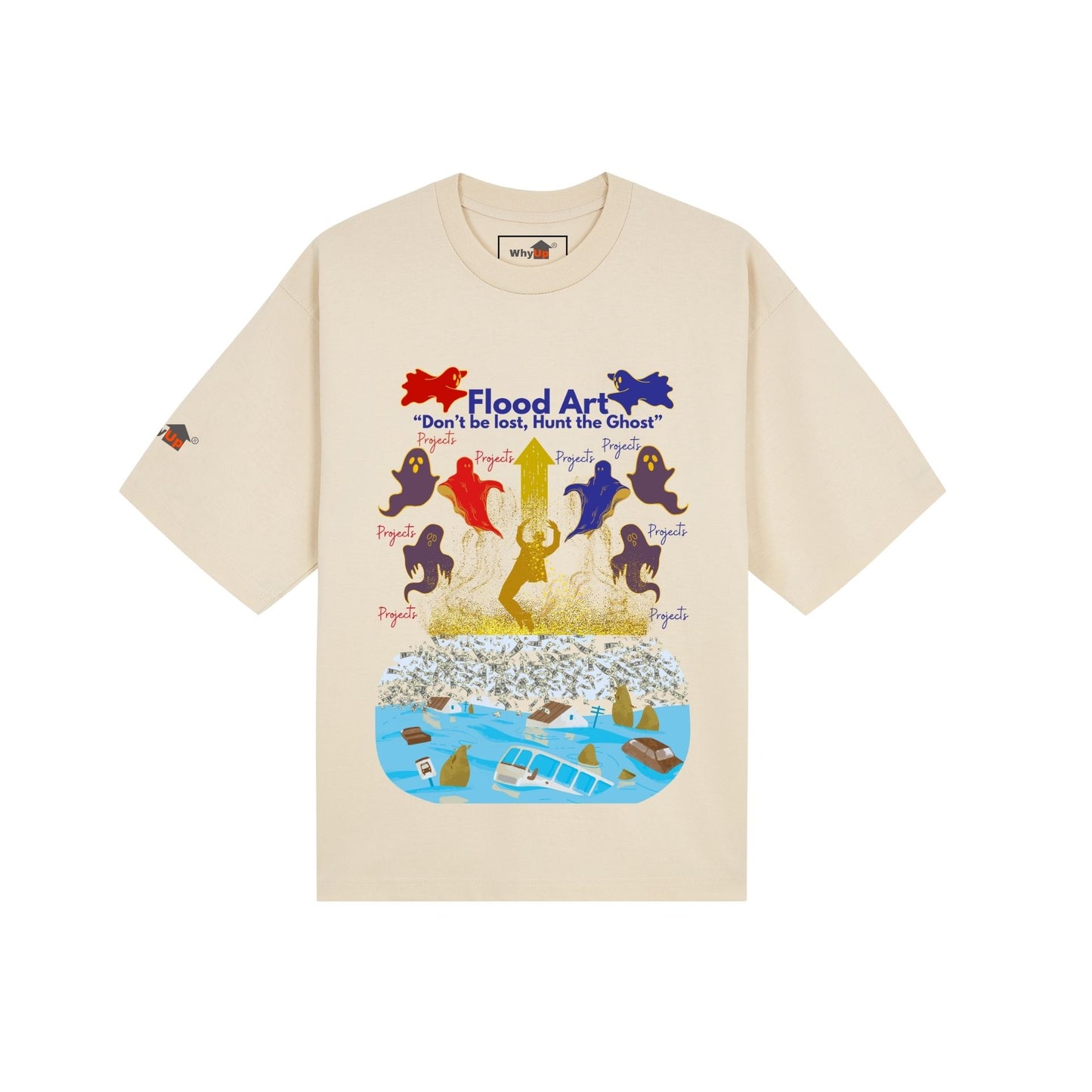 Boxy Fit Unisex Tee | Flood Art Inspired Design T-shirt |  "Don't be Lost, Hunt the Ghost"