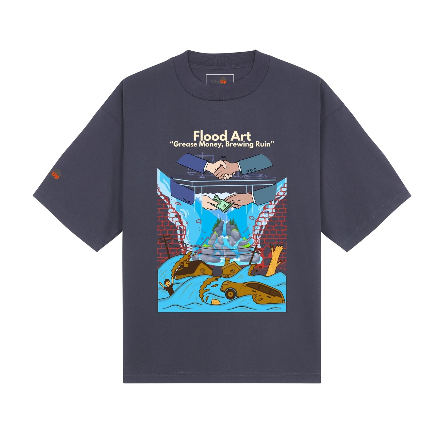 Boxy Fit Unisex Tee  | Flood Art Inspired Design T-shirt| "Grease Money, Brewing Ruin"