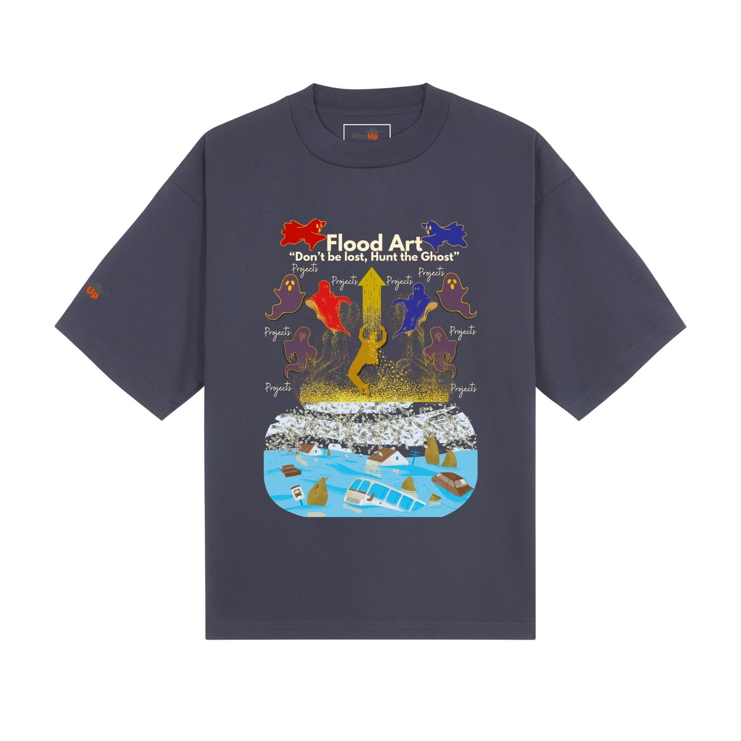 Boxy Fit Unisex Tee | Flood Art Inspired Design T-shirt |  "Don't be Lost, Hunt the Ghost"