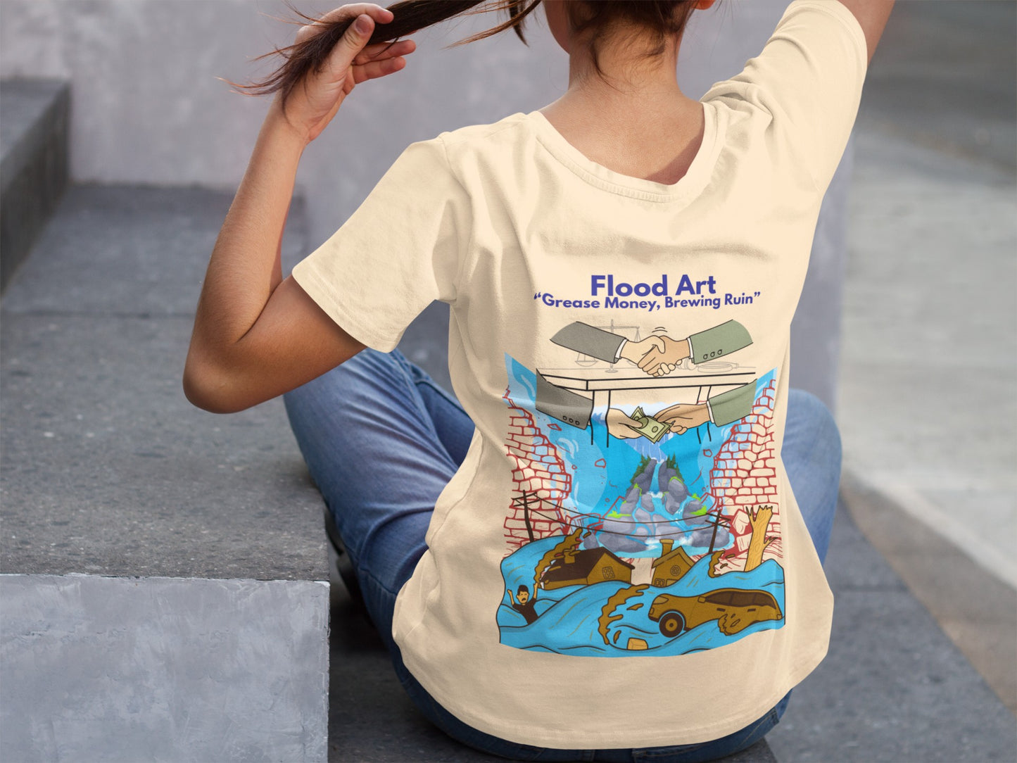 Standard Fit Unisex Tee | Flood Art Inspired Design T-shirt | "Grease Money, Brewing Ruin"