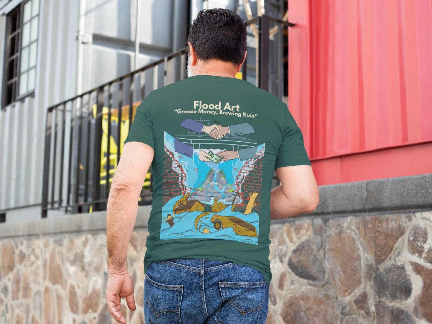 Standard Fit Unisex Tee | Flood Art Inspired Design T-shirt | "Grease Money, Brewing Ruin"