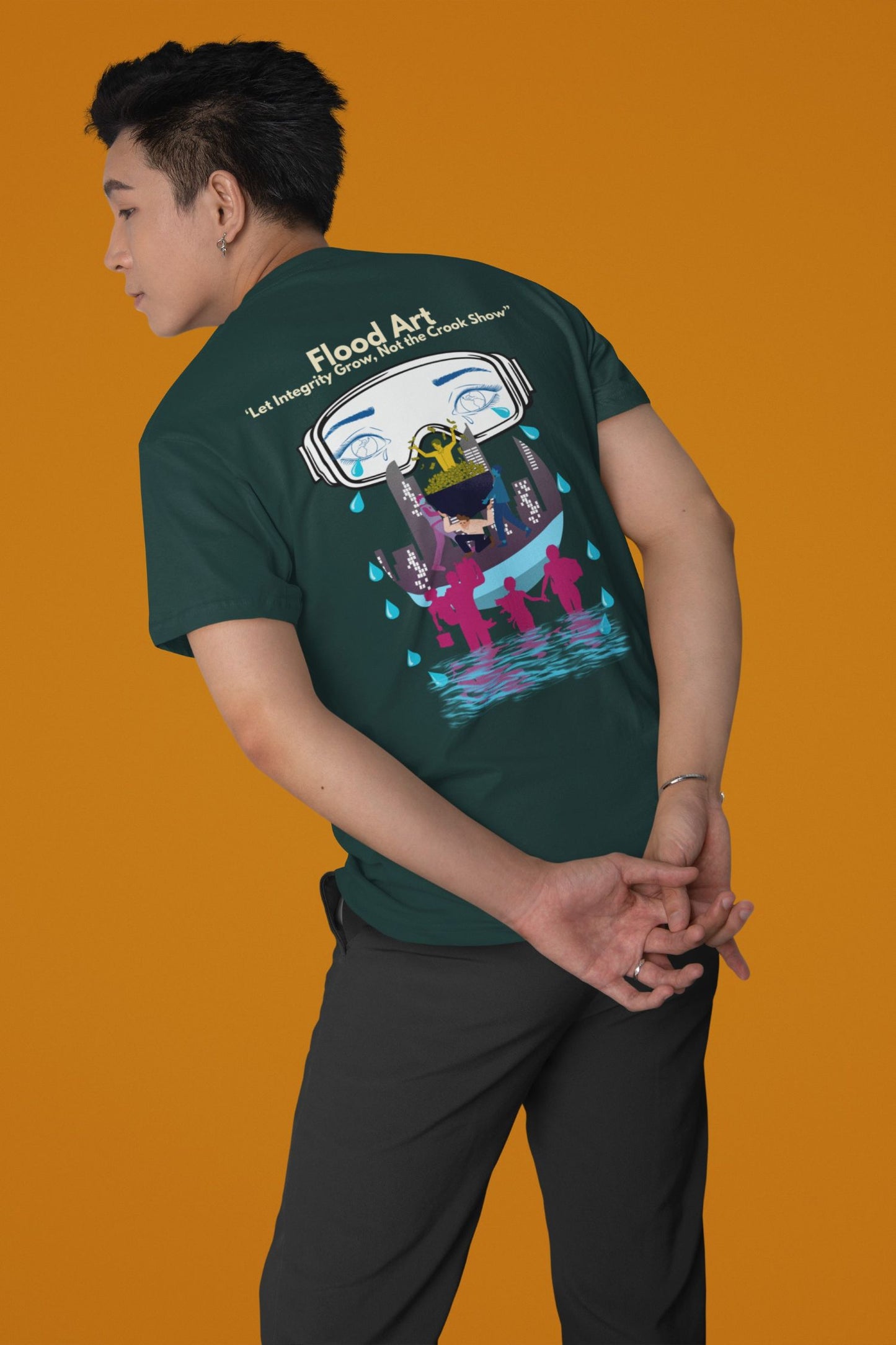 Standard Fit Unisex Tee | Flood Art Inspired Design T-shirt | "Let Integrity Grow, Not the Crook Show"