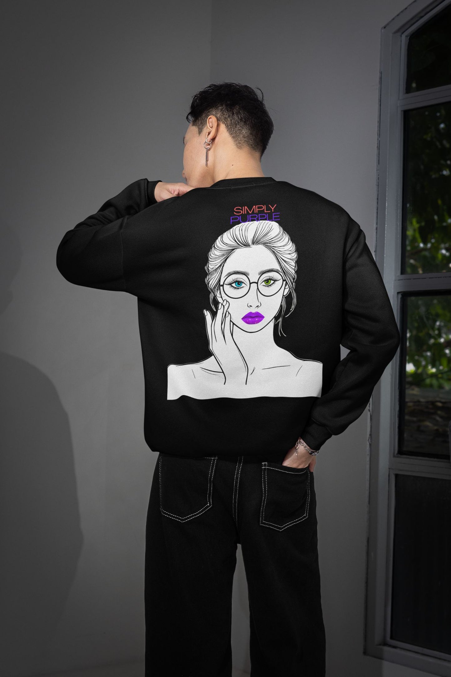 Unisex sweatshirt - Woman with purple lips, traditionally purple linked to power, wisdom, creativity and transformation.