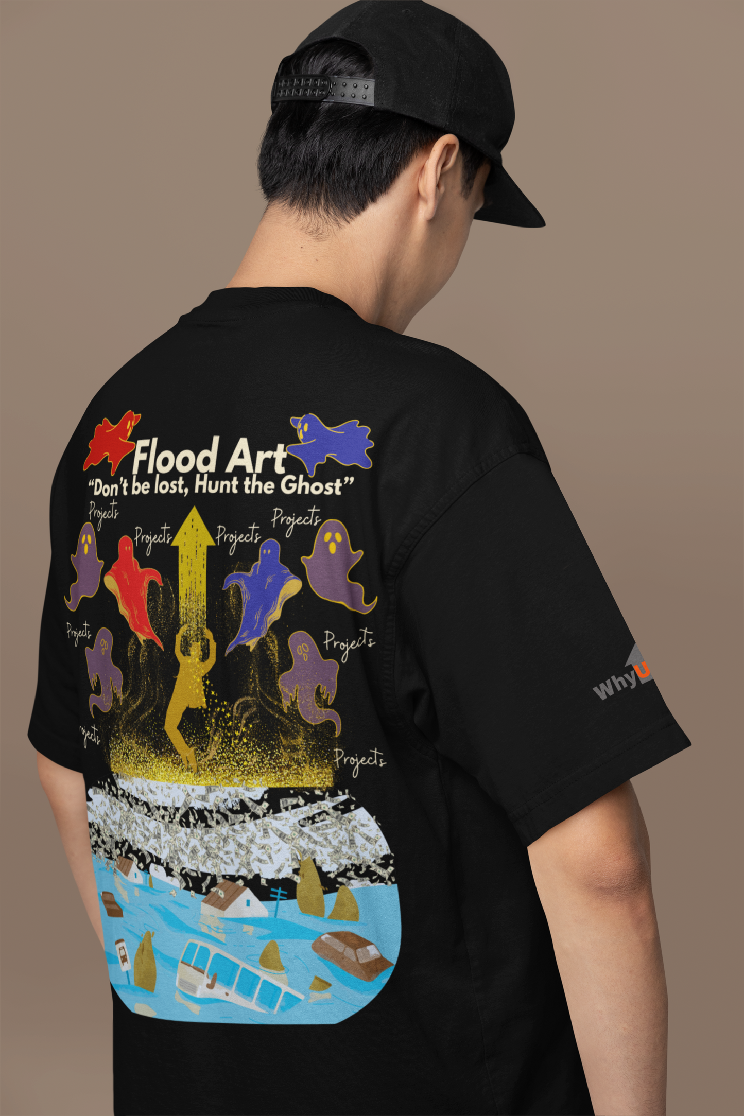 Boxy Fit Unisex Tee | Flood Art Inspired Design T-shirt |  "Don't be Lost, Hunt the Ghost"