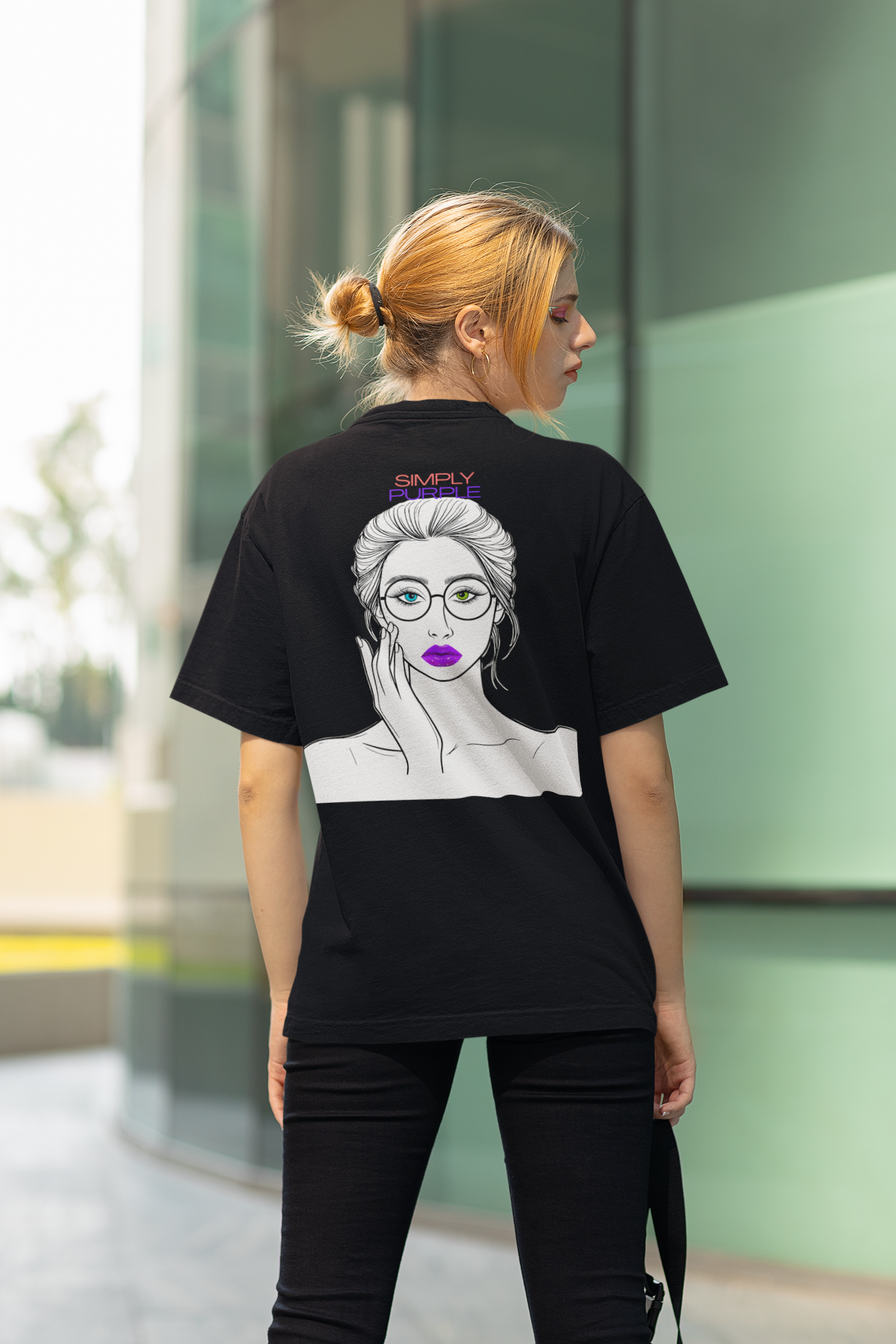 Premium Unisex T-shirt - Woman with purple lips, traditionally purple linked to power, wisdom, creativity and transformation.