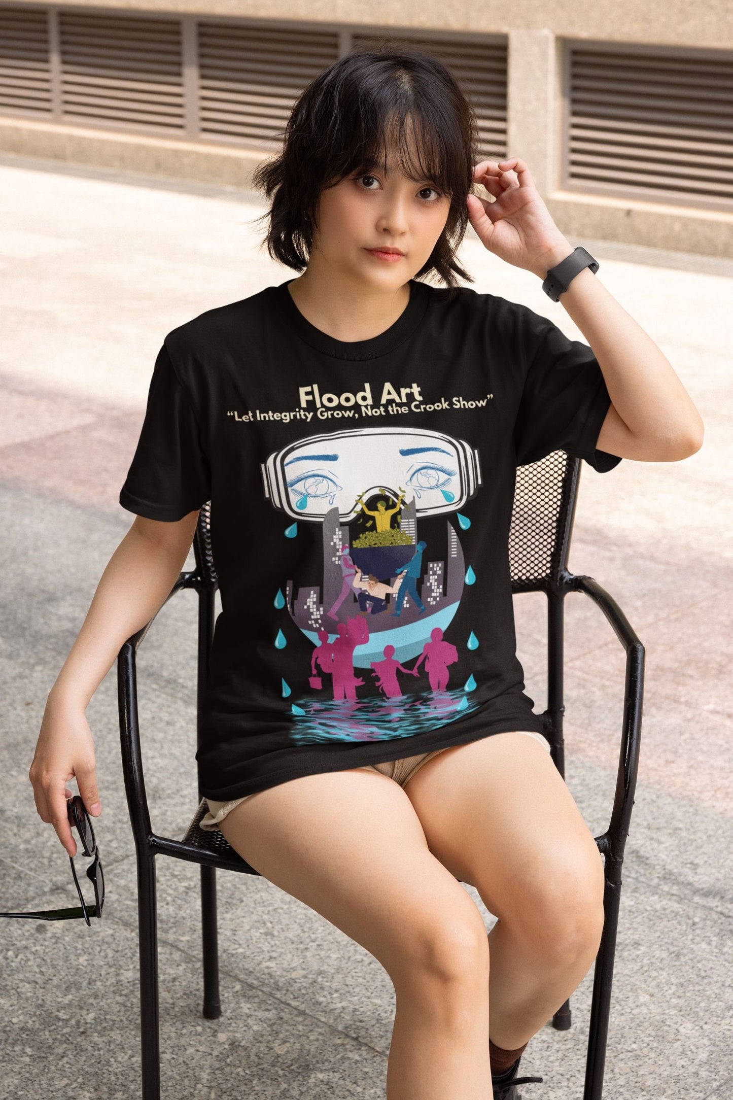 Standard Fit Unisex Tee | Flood Art Inspired Design T-shirt | "Let Integrity Grow, Not the Crook Show"