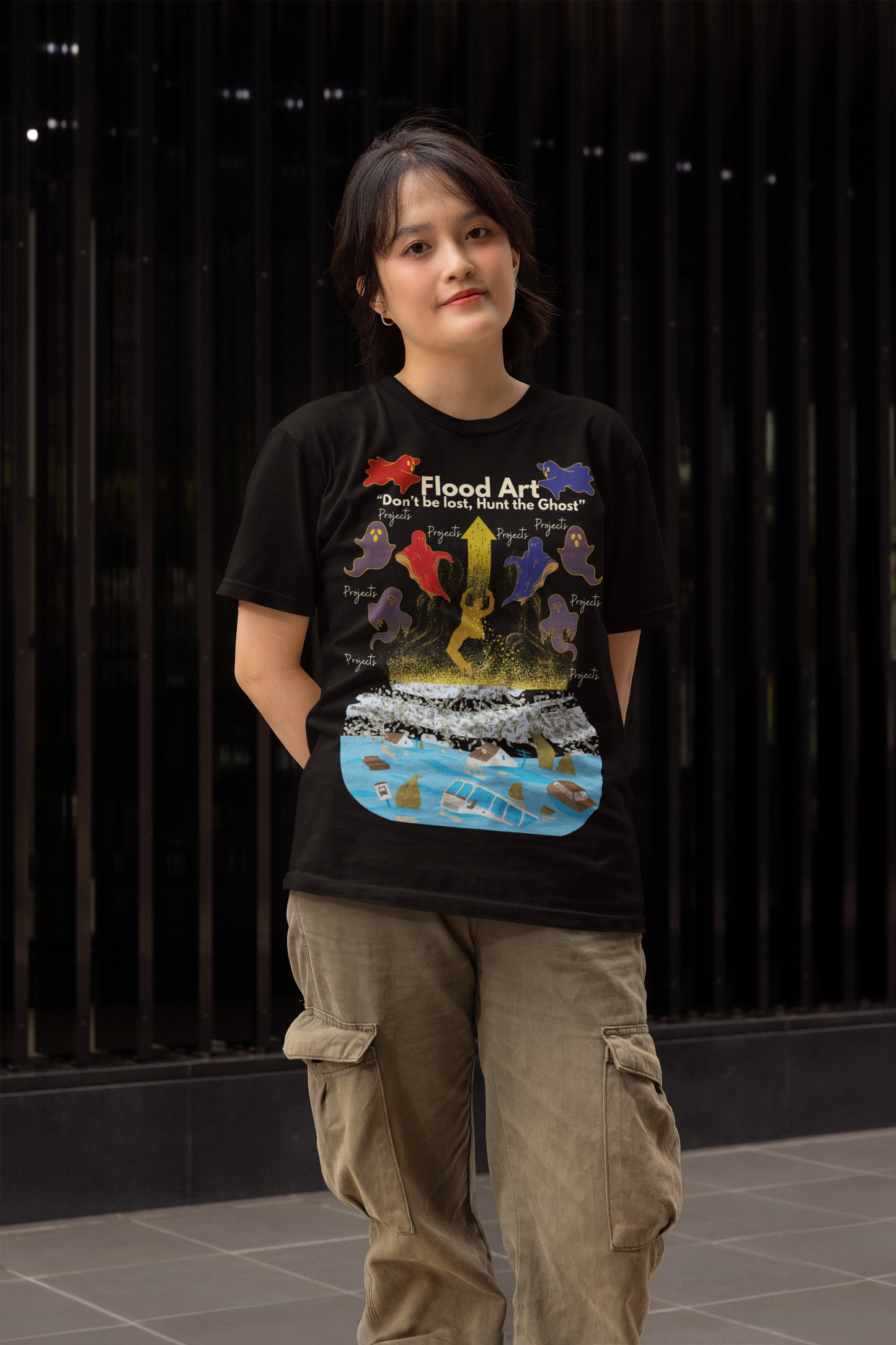 Standard Fit Unisex Tee | Flood Art Inspired Design T-shirt |  "Don't be Lost, Hunt the Ghost"