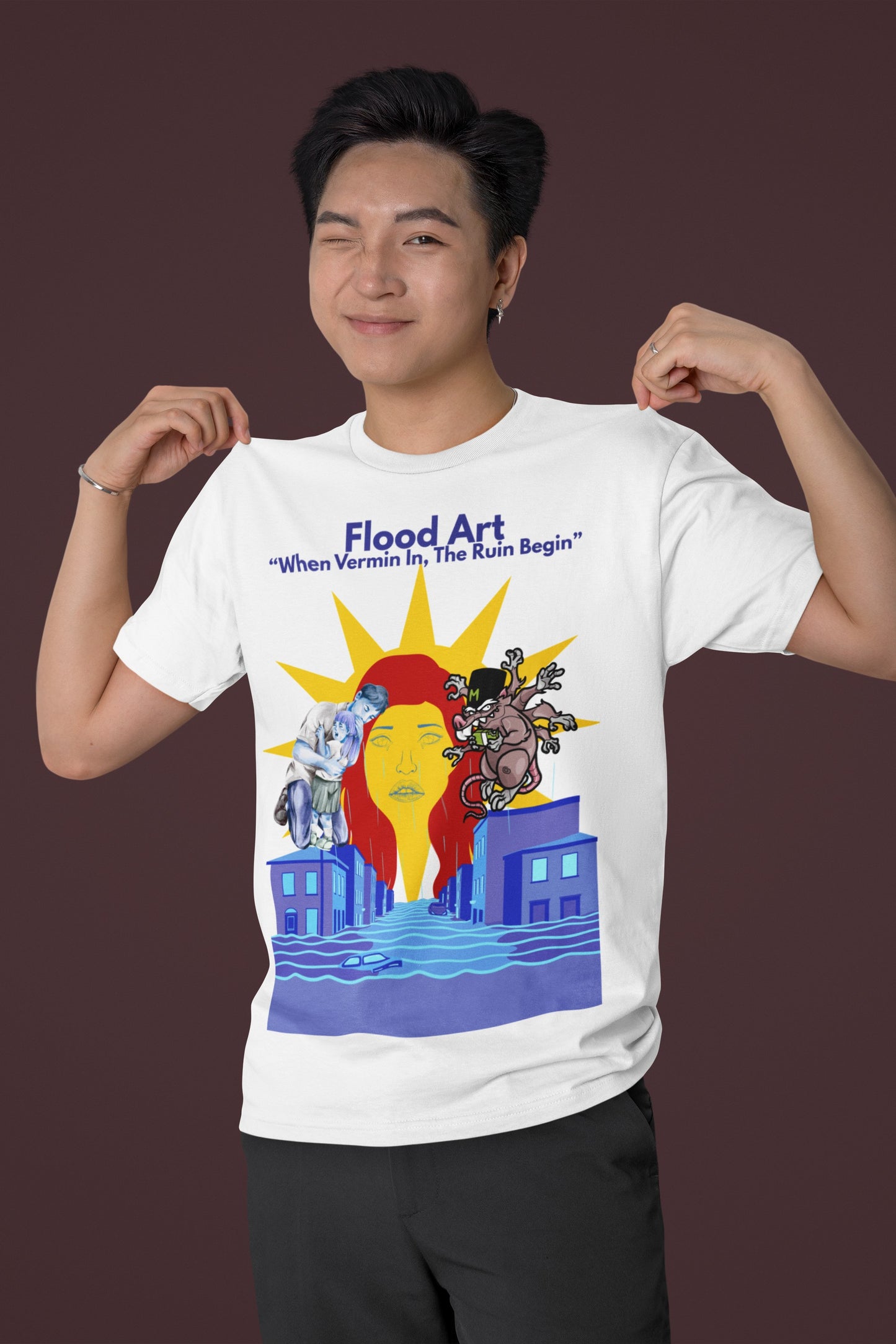 Standard Fit Unisex Tee | Flood Art Inspired Design T-shirt | "When Vermin In, The Ruin Begin"