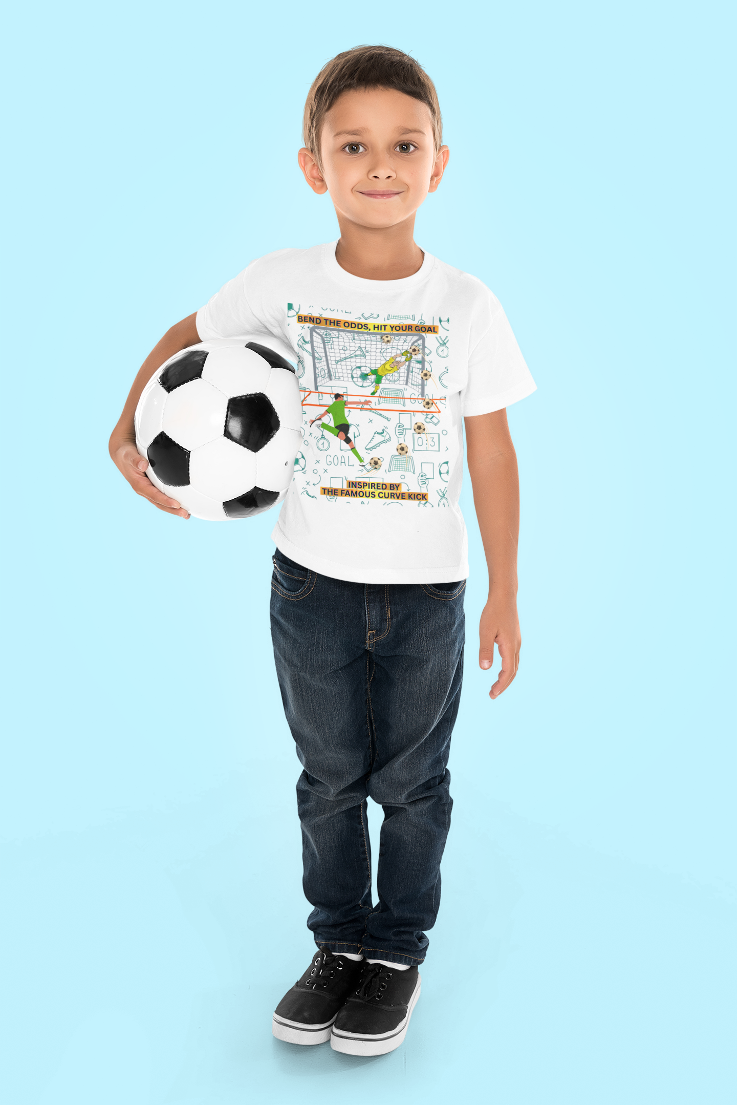 Kids Football T-shirt - Curve Kick Design