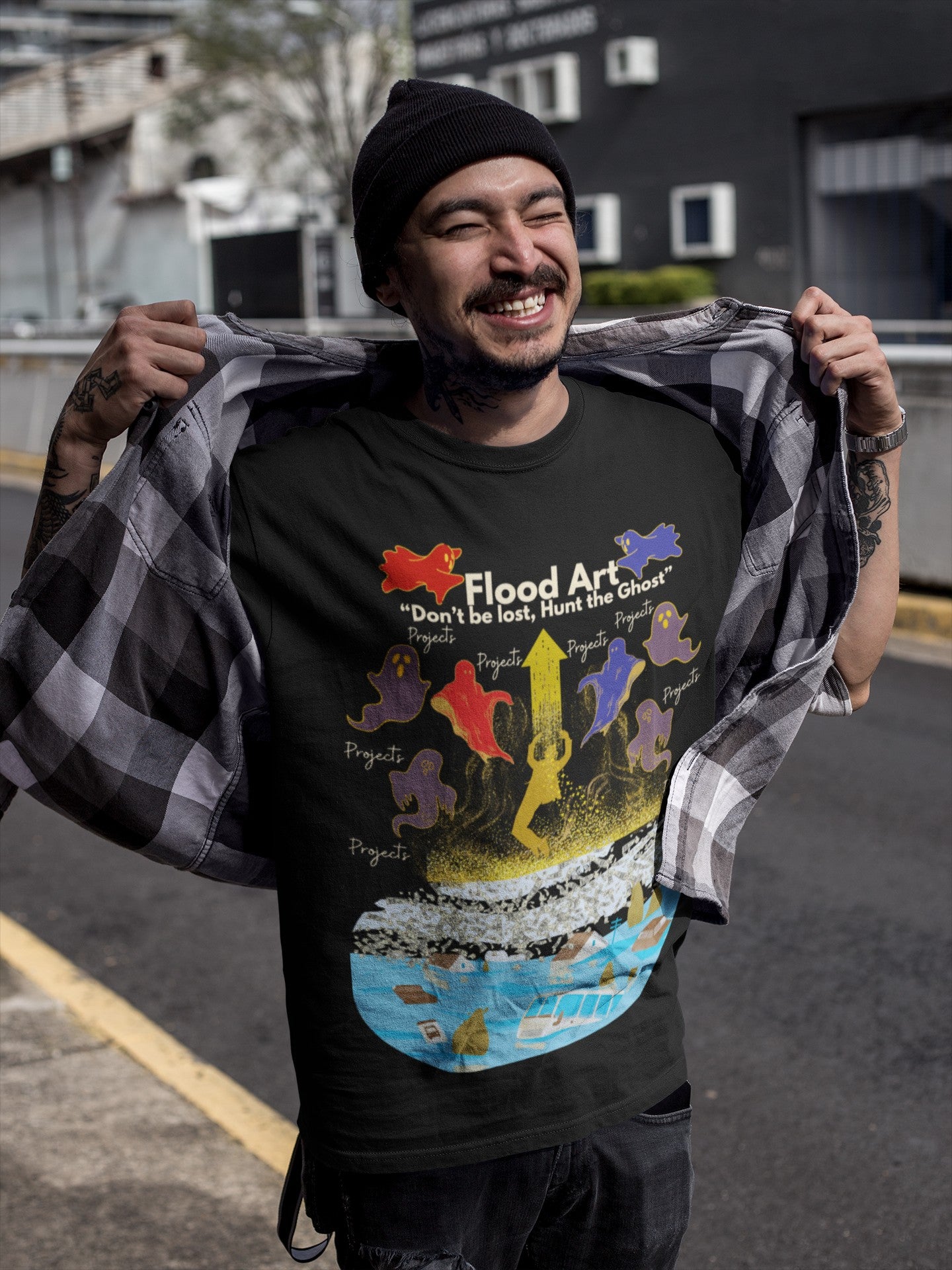 Boxy Fit Unisex Tee | Flood Art Inspired Design T-shirt |  "Don't be Lost, Hunt the Ghost"