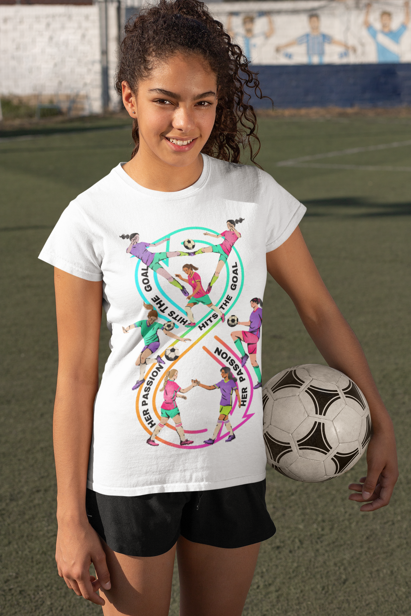 Kids Football T-shirt - Her Passion Hits the Goal