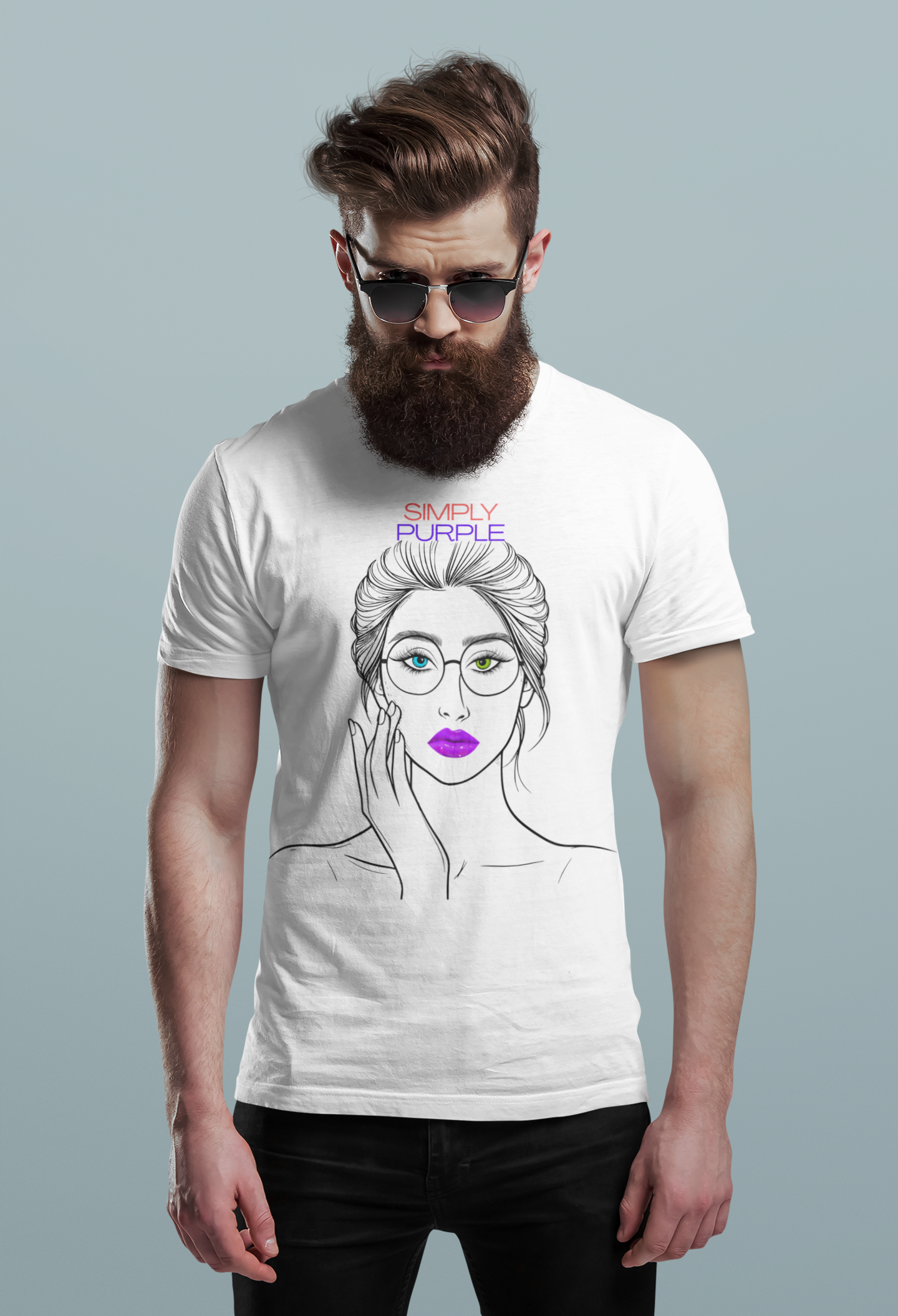 Premium Unisex T-shirt - Woman with purple lips, traditionally purple linked to power, wisdom, creativity and transformation.
