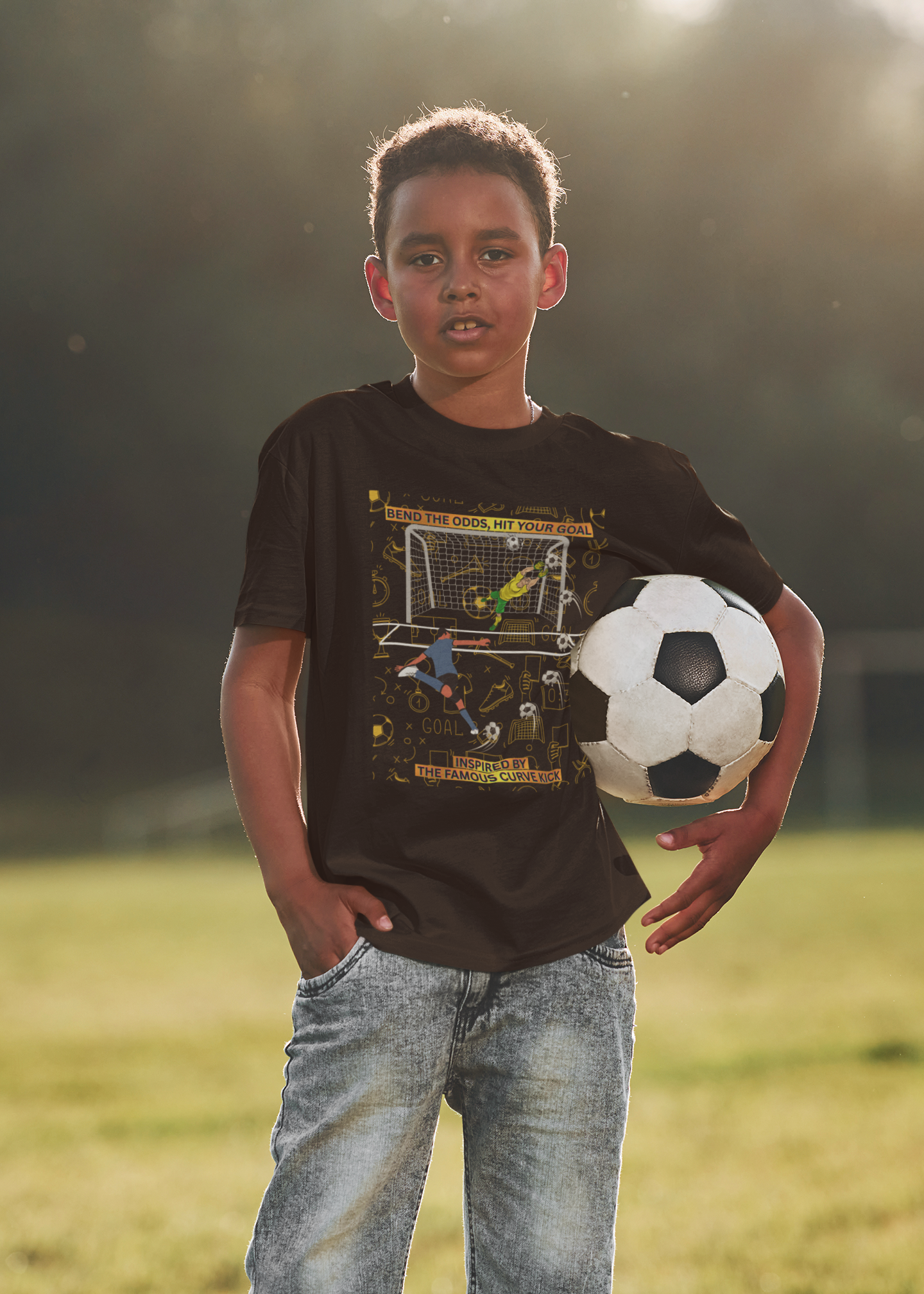 Kids Football T-shirt - Curve Kick Design